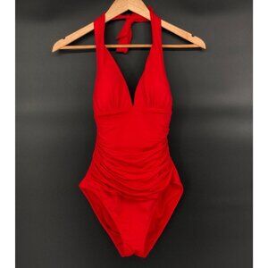 Lauren Ralph Lauren Women's Halter One-Piece Swimsuit Size M Red  Swimwear Beach